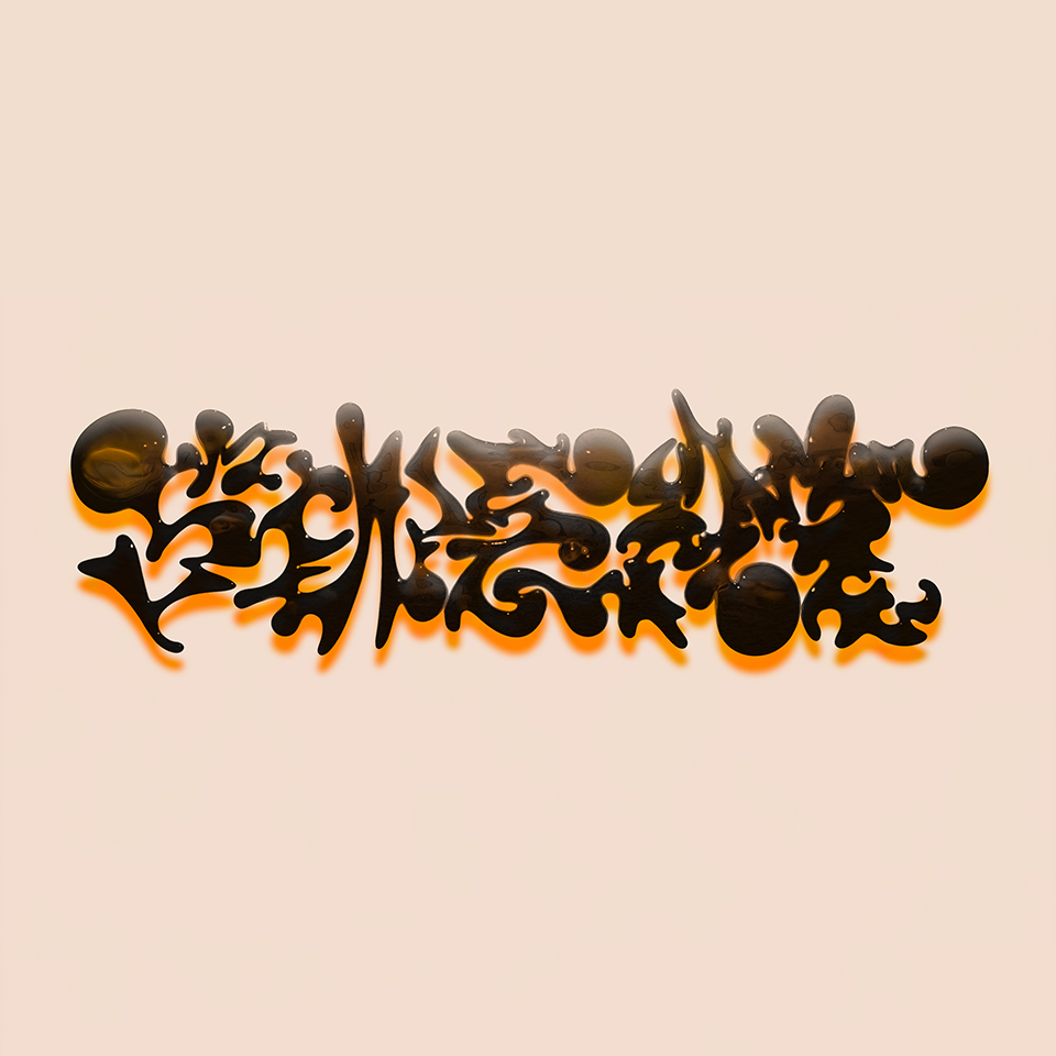 Peach-tinted complex 3D-looking lettering piece that says 'Sweat' through convoluted and bulbous letter shapes.